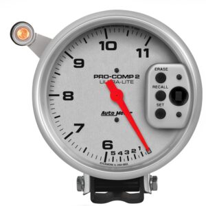 5 in. TACHOMETER, 0-11,000 RPM, PEDESTAL W/ QUICK LITE, DUAL RANGE W/PEAK MEMORY, ULTRA-LITE