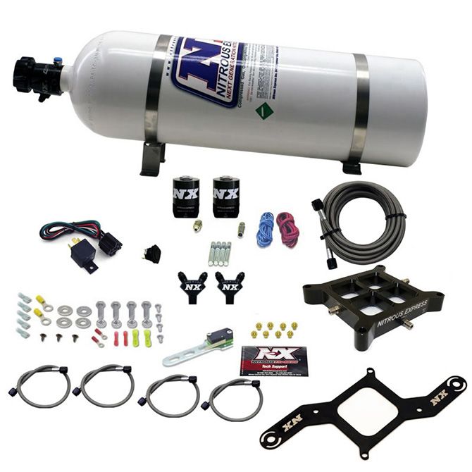 Nitrous Express 4150 BILLET CROSSBAR, PRO POWER (100-200-300-400-500HP) WITH 15LB BOTTLE.