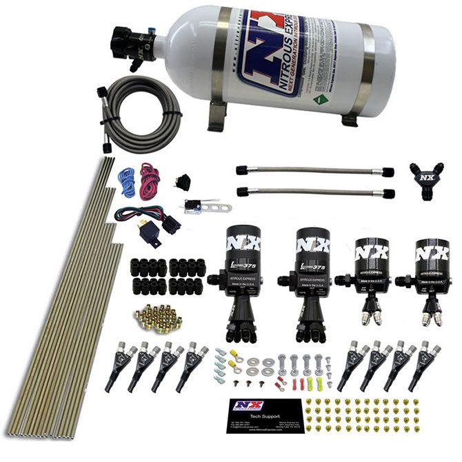 Nitrous Express 8 CYL SHARK DIRECT PORT, 4 SOLENOIDS, WITH 10LB BOTTLE (200-600HP JETTING)