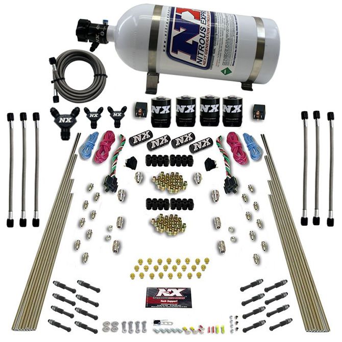 Nitrous Express 8 CYL DRY DIRECT PORT, DUAL STAGE, 4 SOLENOIDS, WITH 10LB BOTTLE (200-600HP)