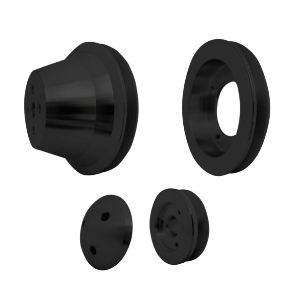 Small Block Ford V-Belt Pulley Kit - 1V - 4 Bolt - Late - Black