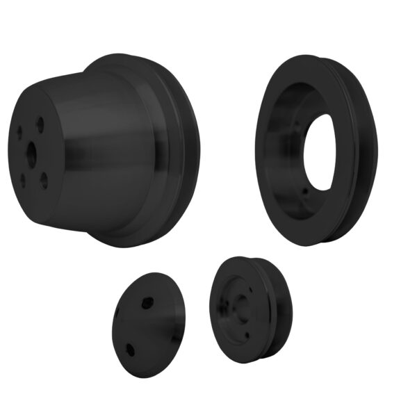 Small Block Ford V-Belt Pulley Kit - High Flow - 1V - 4 Bolt - Late - Black
