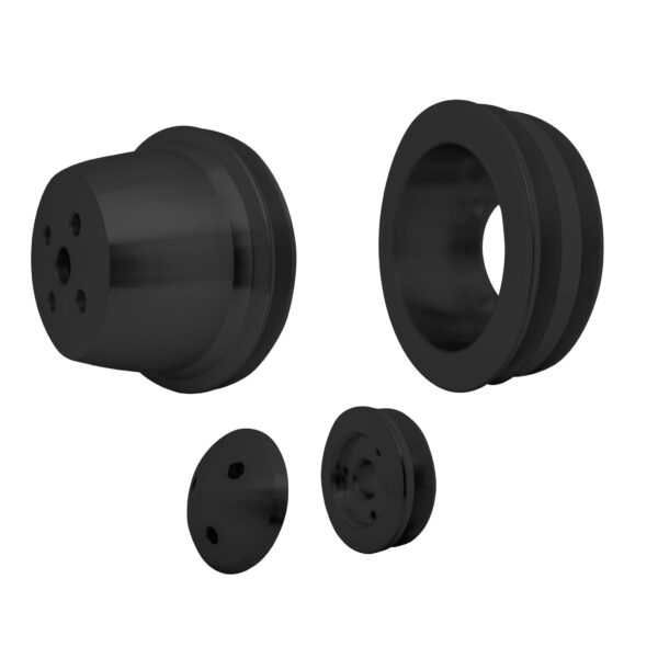 Small Block Ford V-Belt Pulley Kit - High Flow - 2V - 4 Bolt - Late - Black