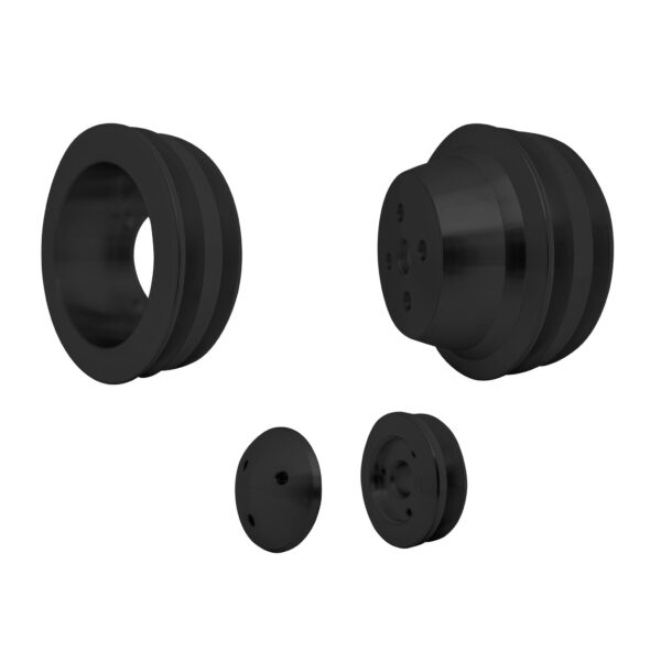 Small Block Ford V-Belt Pulley Kit - High Flow - 2V - 4 Bolt - Late - Black