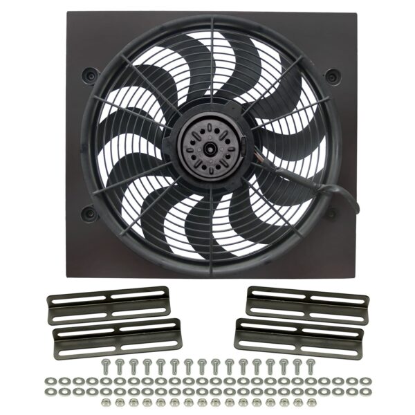 High Output 17" Electric Puller Fan/Black Steel Shroud Kit