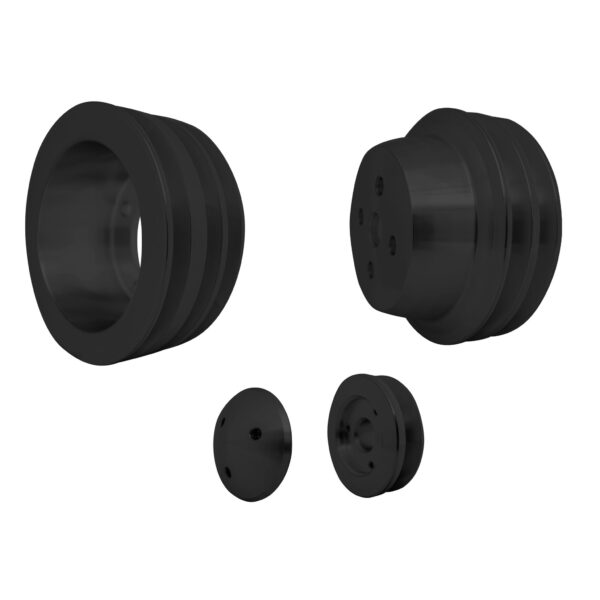 Small Block Ford V-Belt Pulley Kit - 3V - 4 Bolt - Early - Black