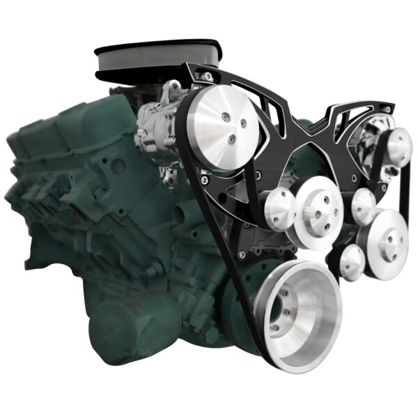 Big Block Buick Style Track Serpentine Kit - AC & PS - Black Onyx