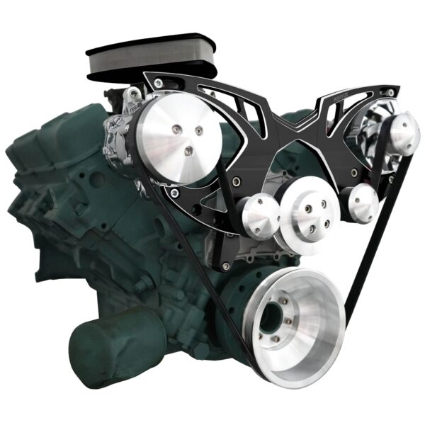 Big Block Buick Style Track Serpentine Kit - AC & ALT - Black Onyx