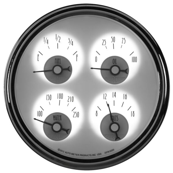 5 in. QUAD GAUGE, 100 PSI/100-250 Fahrenheit/8-18V/0-90 O, PRESTIGE PEARL
