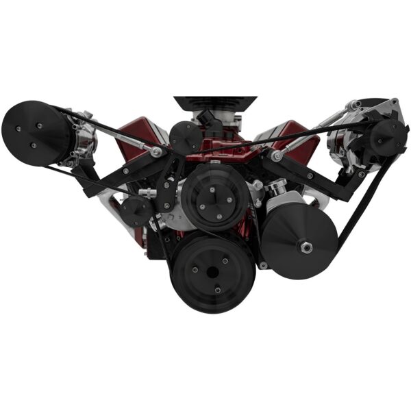 Small Block Chevy Serpentine System; SWP; Reverse; Outward; Saginaw-Press; Black