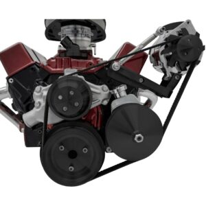 Small Block Chevy High Flow Serpentine Conversion; Outward; Saginaw-Press; Black