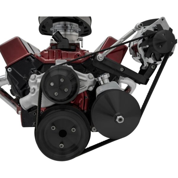 Small Block Chevy High Flow Serpentine Conversion; Outward; Saginaw-Press; Black