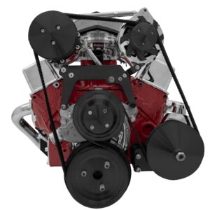 Small Block Chevy High Mount Serpentine Conversion; AC PS; Saginaw-Press; Black