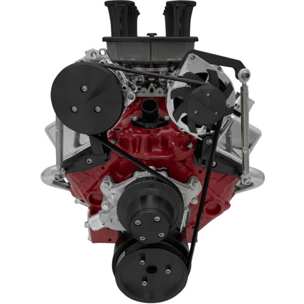 Small Block Chevy Serpentine Conversion; Inward; AC & ALT; SWP; Reverse; Black