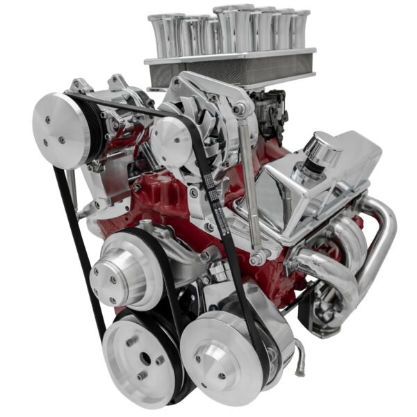 Small Block Chevy Serpentine System; Inward; AC & PS; SWP; Reverse; Saginaw-Key