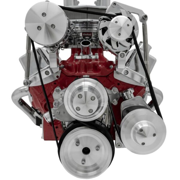 Small Block Chevy Serpentine System; Inward; AC & PS; SWP; Reverse; Saginaw-Key