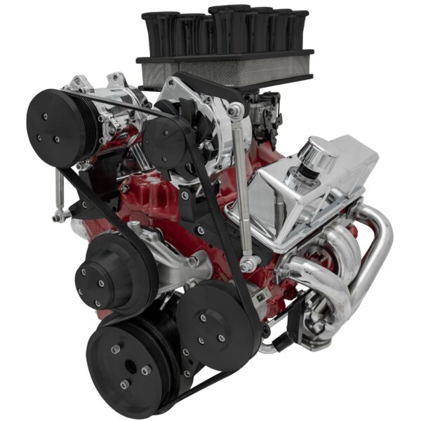 Small Block Chevy Serpentine System; Inward; AC & PS; SWP; Reverse; GMT2; Black