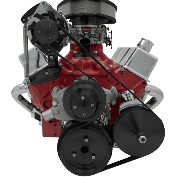Small Block Chevy Serpentine System - Inward - PS - SWP - Saginaw-Key - Black