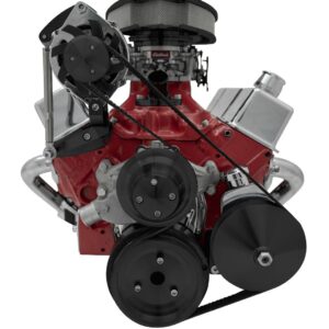 Small Block Chevy Serpentine System; Inward; PS; SWP; Saginaw-Press; Black