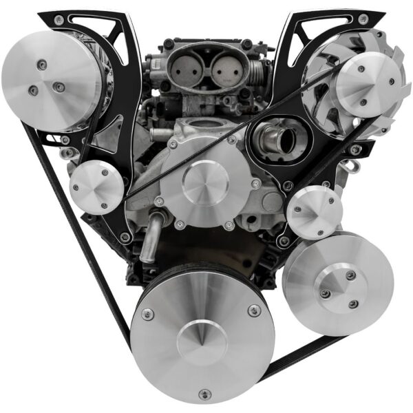 Chevy LT1 Gen II Serpentine Conversion; High Mount; AC & PS; GMT2; Black Onyx