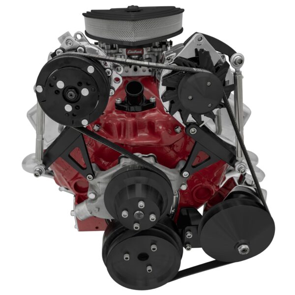 Small Block Chevy Serpentine Conversion - AC & PS - SWP - Saginaw-Key - Black
