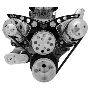 Small Block Chevy Revolver Serpentine System; PS & ALT; Saginaw-Keyway; BLK ONYX