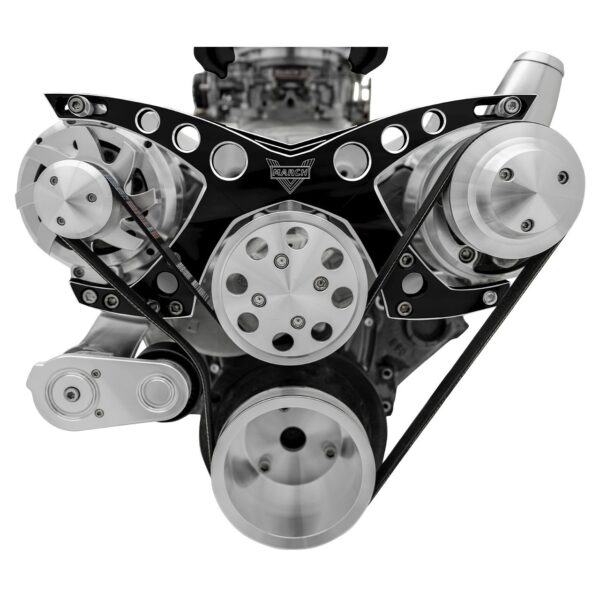 Small Block Chevy Revolver Serpentine System; PS & ALT; Saginaw-Keyway; BLK ONYX