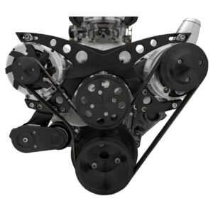 Small Block Chevy Revolver Serpentine System; PS & ALT; Saginaw-Keyway; Black