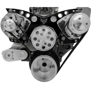 Small Block Chevy Revolver Serpentine System; PS & ALT; Saginaw-Keyway; Blk Onyx
