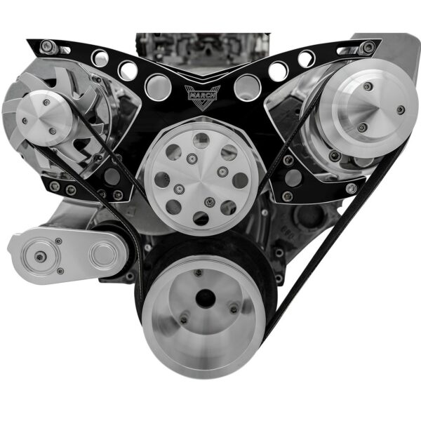 Small Block Chevy Revolver Serpentine System; PS & ALT; Saginaw-Keyway; Blk Onyx