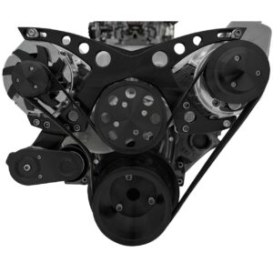 Small Block Chevy Revolver Serpentine System - PS & ALT - Saginaw-Keyway - Black