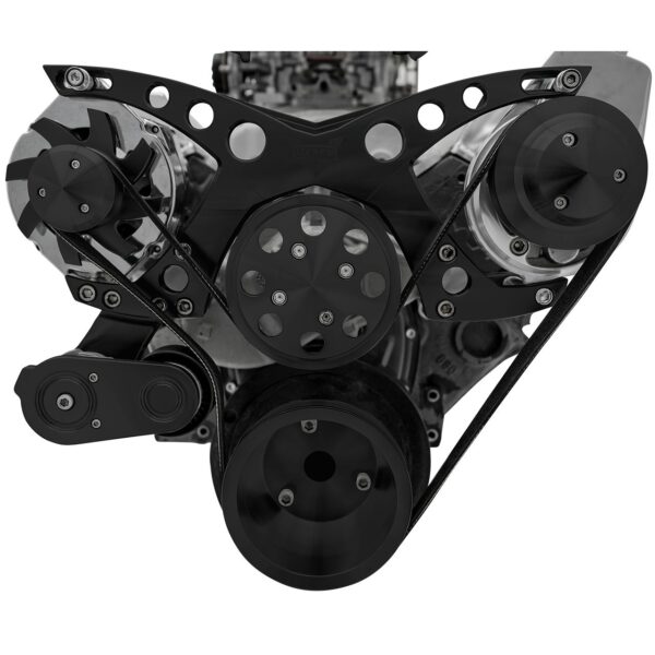 Small Block Chevy Revolver Serpentine System - PS & ALT - Saginaw-Keyway - Black