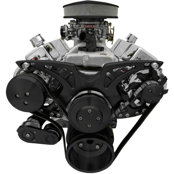 Small Block Chevy Style Track Serpentine System; All Inclusive; AC & ALT; Black