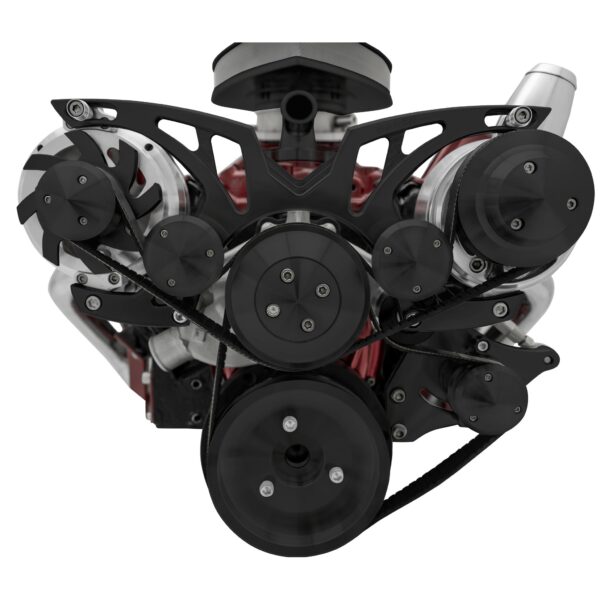 Small Block Chevy Style Track Serpentine System; Corvette; PS & ALT; Billet; BLK