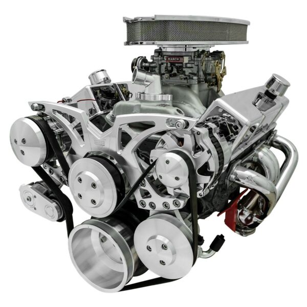 Small Block Chevy Clear Powder Coat Style Track Serpentine Kit (AC/PS/ALT)