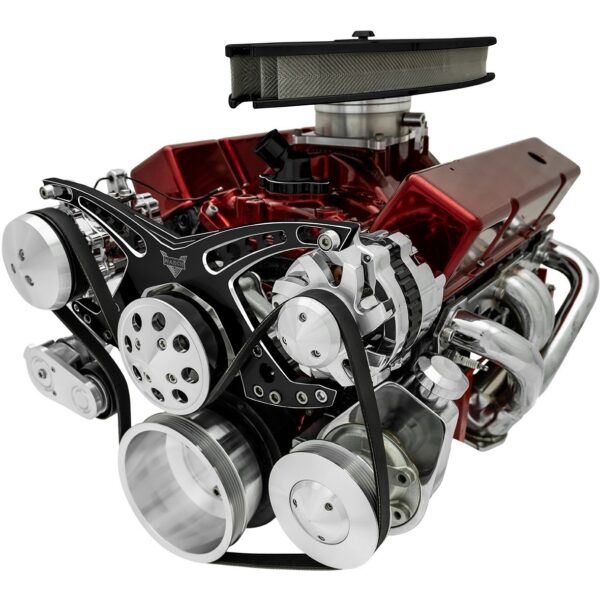 Small Block Chevy Revolver Serpentine System; AC & PS; Saginaw-Key; Black Onyx