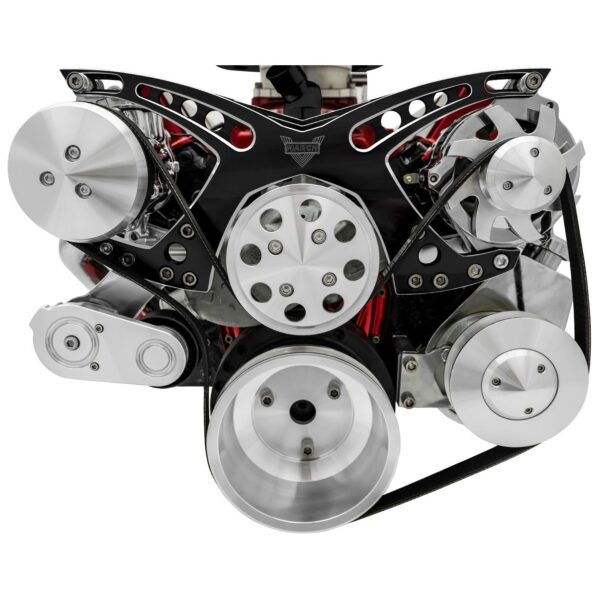 Small Block Chevy Revolver Serpentine System; AC & PS; Saginaw-Key; Black Onyx