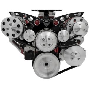 Small Block Chevy Revolver Serpentine System; Corvette; AC PS; GMT2; Black Onyx