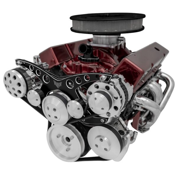 Small Block Chevy Revolver Serpentine System; Corvette; AC PS; GMT2; Black Onyx