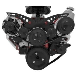 Small Block Chevy Serpentine System; Corvette; PS & ALT - Saginaw-Key - Black