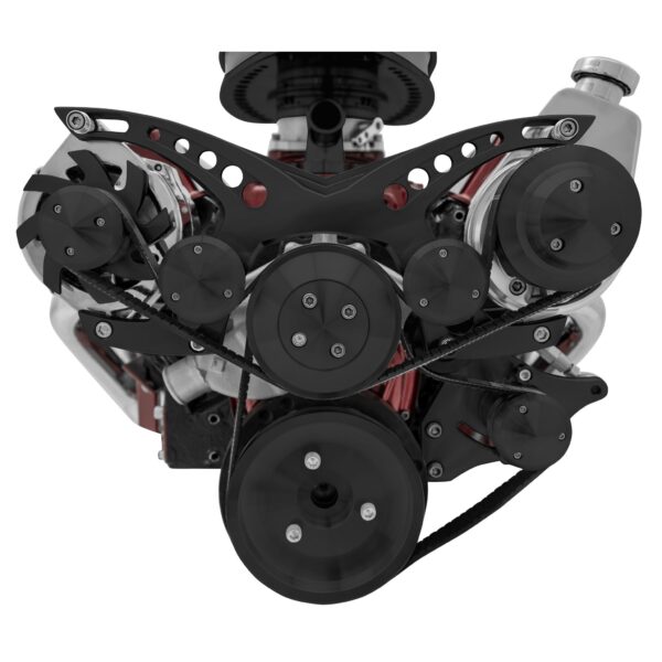 Small Block Chevy Serpentine System; Corvette; PS & ALT - Saginaw-Key - Black