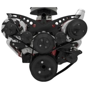 Small Block Chevy Serpentine Kit; Corvette; PS ALT; Billet, Saginaw-Key; Black