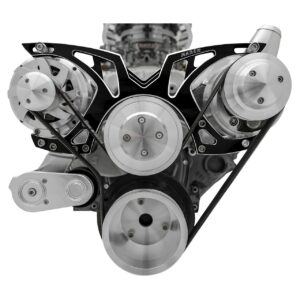 Small Block Chevy Style Track Serpentine System; PS & ALT; Billet; Black Onyx