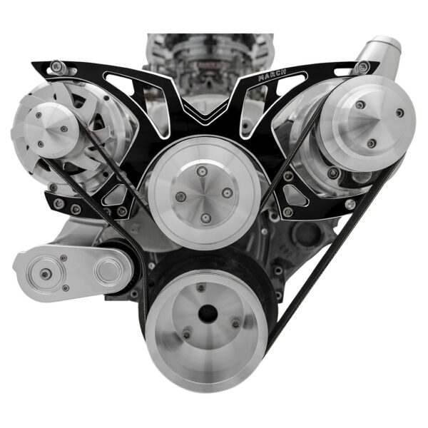 Small Block Chevy Style Track Serpentine System; PS & ALT; Billet; Black Onyx
