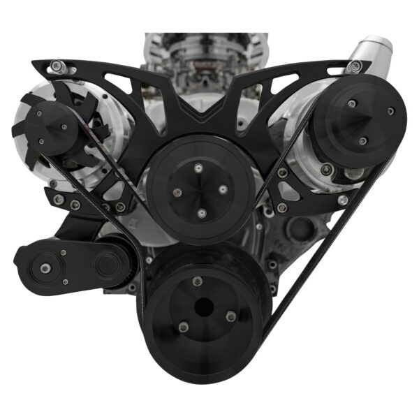 Small Block Chevy Style Track Serpentine System - PS & ALT - Billet-key - Black