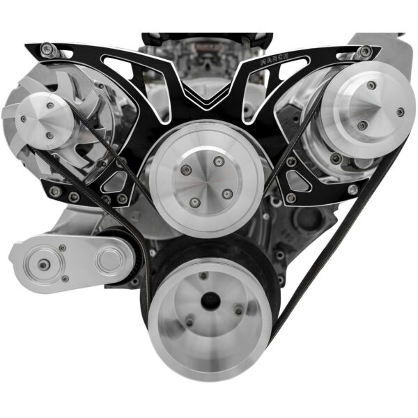 Small Block Chevy Style Track Serpentine System; PS & ALT; Saginaw-Key; BLK Onyx
