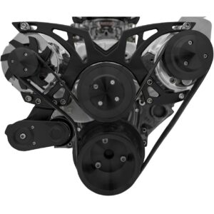 Small Block Chevy Style Track Serpentine System - PS & ALT - Saginaw-Key - Black