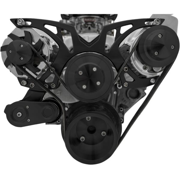 Small Block Chevy Style Track Serpentine System - PS & ALT - Saginaw-Key - Black
