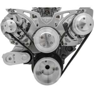 Small Block Chevy Style Track Serpentine System; PS & ALT; Saginaw-Key; Chrome