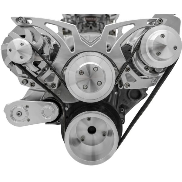 Small Block Chevy Style Track Serpentine System; PS & ALT; Saginaw-Key; Chrome